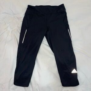 Adidas Black Running Cropped Leggings L Climalite Reflective